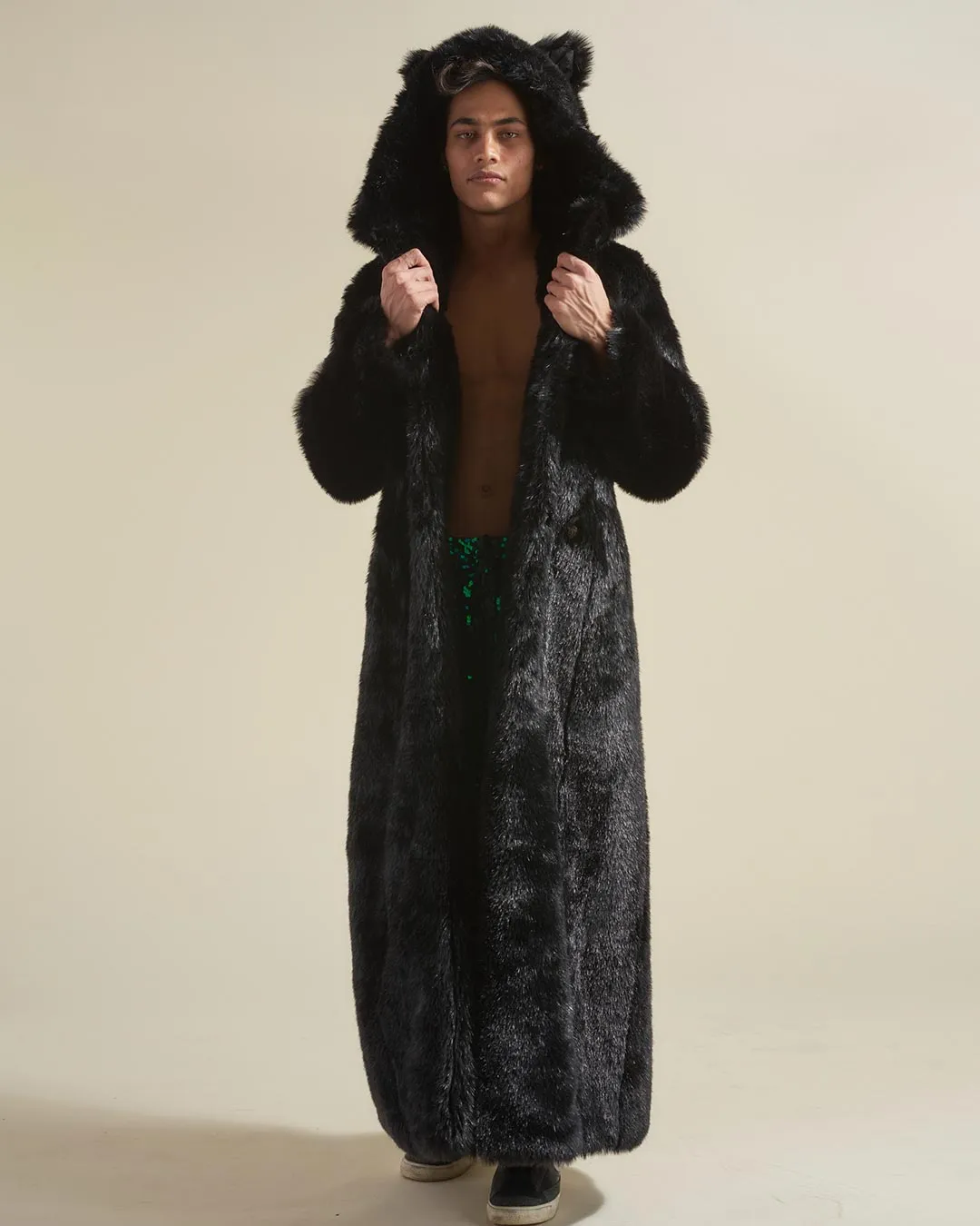 Classic Men's Long Faux Fur Coat | Black Panther