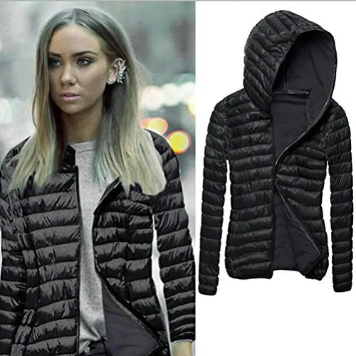 Clearance Sale! Women Coat,Canserin Women Winter Hooded Coat Long Sleeve Zipper Cotton Jacket Warm Cotton Hoodies Outwear (XL, Black)