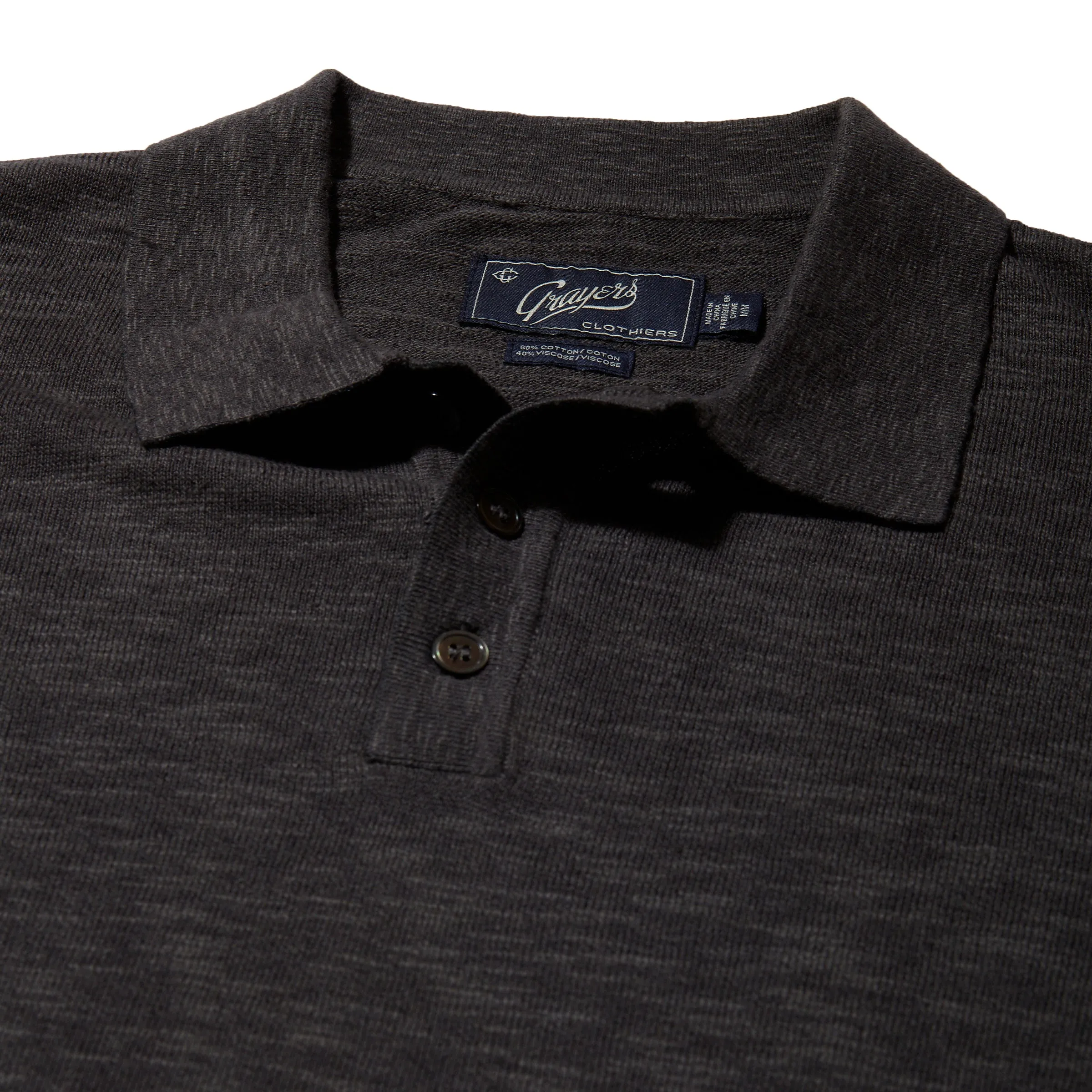 Cloud Cotton Sweater Long Sleeve Polo - Charcoal