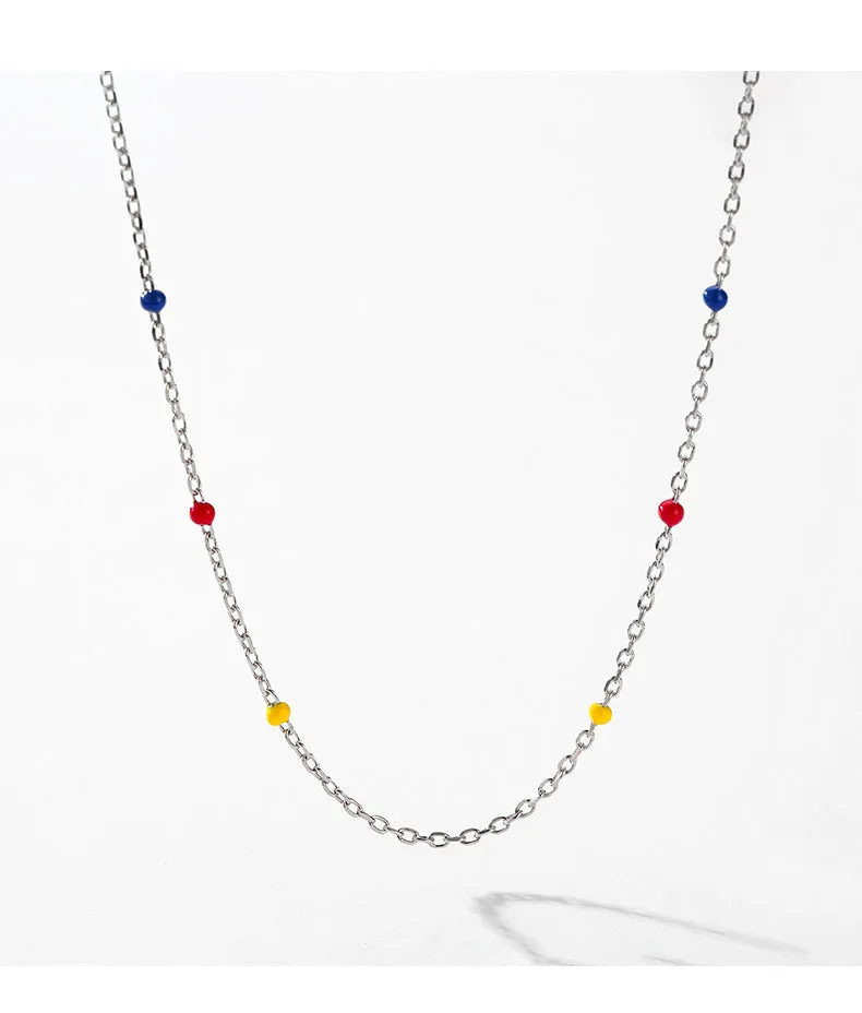 Colorful Sterling Silver Necklace for Women - Small and Elegant Rainbow Clavicle Chain - Versatile Everyday Jewelry