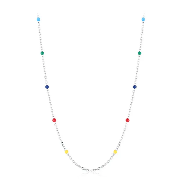 Colorful Sterling Silver Necklace for Women - Small and Elegant Rainbow Clavicle Chain - Versatile Everyday Jewelry