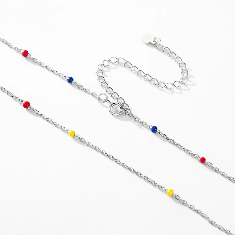 Colorful Sterling Silver Necklace for Women - Small and Elegant Rainbow Clavicle Chain - Versatile Everyday Jewelry