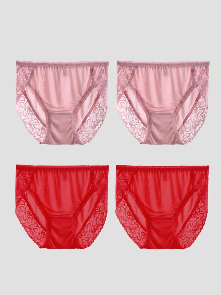 Culottes Tricotées en Soie de Dentelle Sexy 4Pcs pour Femmes (Soutien-Gorge NON Inclus)