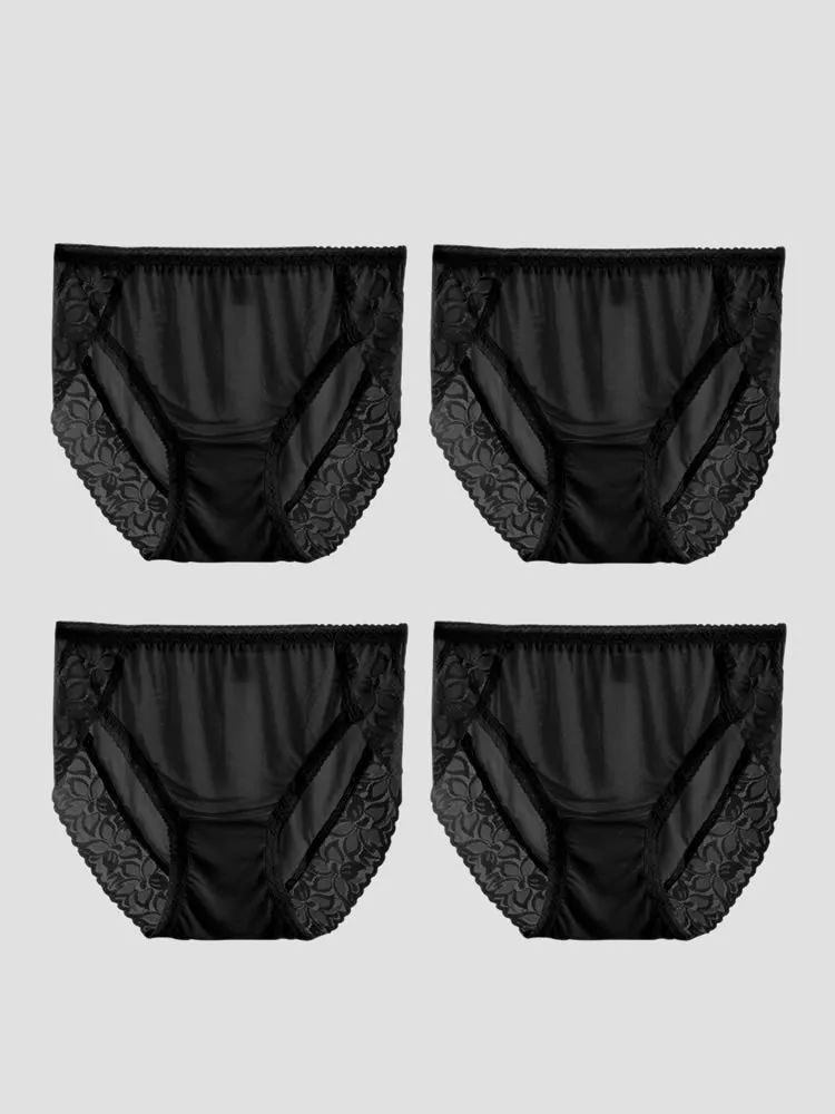 Culottes Tricotées en Soie de Dentelle Sexy 4Pcs pour Femmes (Soutien-Gorge NON Inclus)