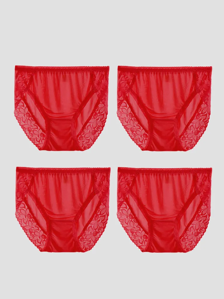 Culottes Tricotées en Soie de Dentelle Sexy 4Pcs pour Femmes (Soutien-Gorge NON Inclus)