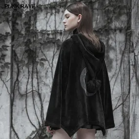 Dark Velvet Embroidered Cloak Jacket With Moon Design