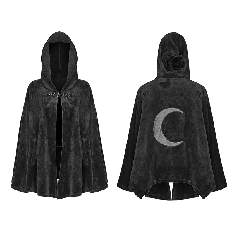 Dark Velvet Embroidered Cloak Jacket With Moon Design