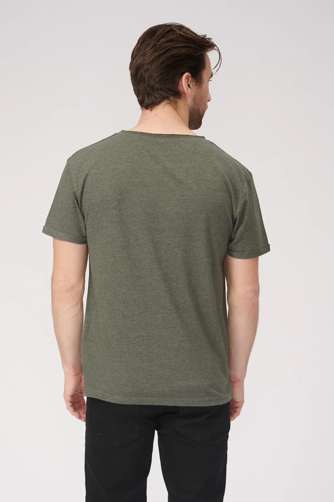 Deep Neck T-shirt - Mottled Green