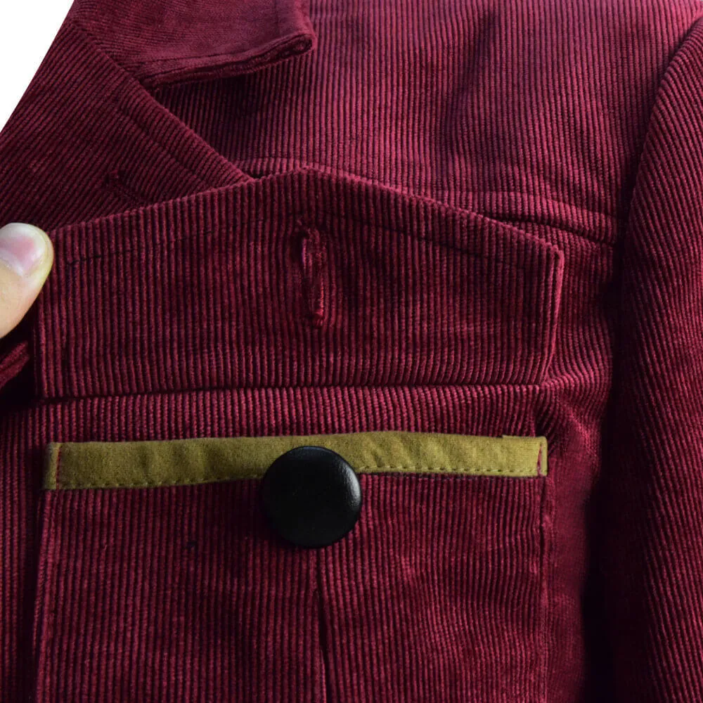 Doctor Who Fourth 4th Doctor Tom Baker Dark Red Corduroy Coat Cosplay Costume