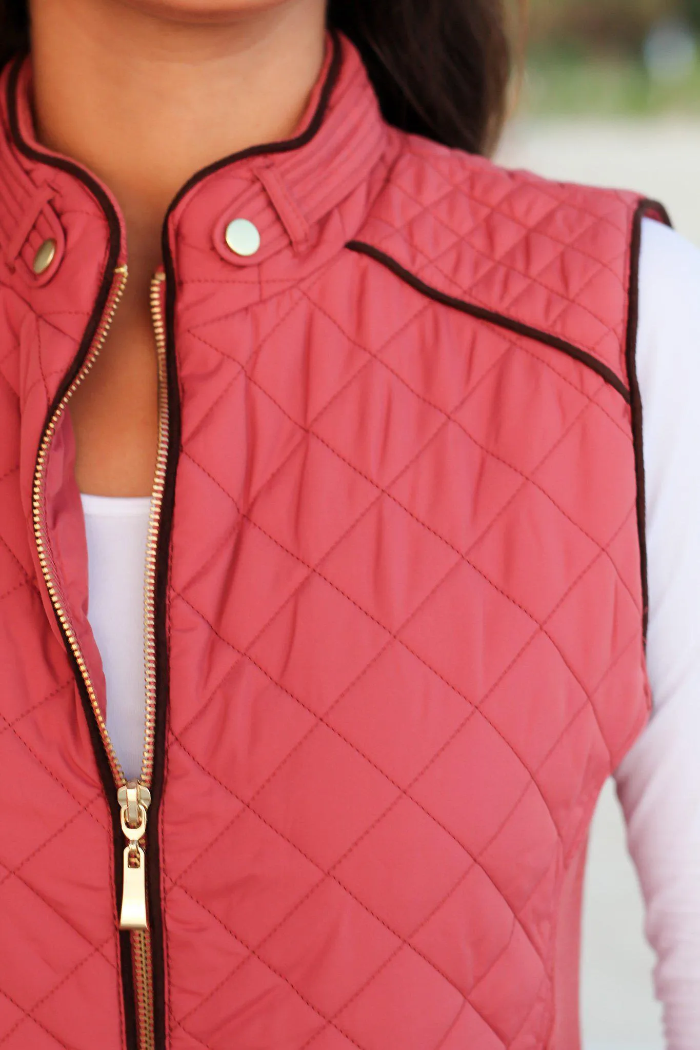 Dusty Pink Quilted Vest With Pockets