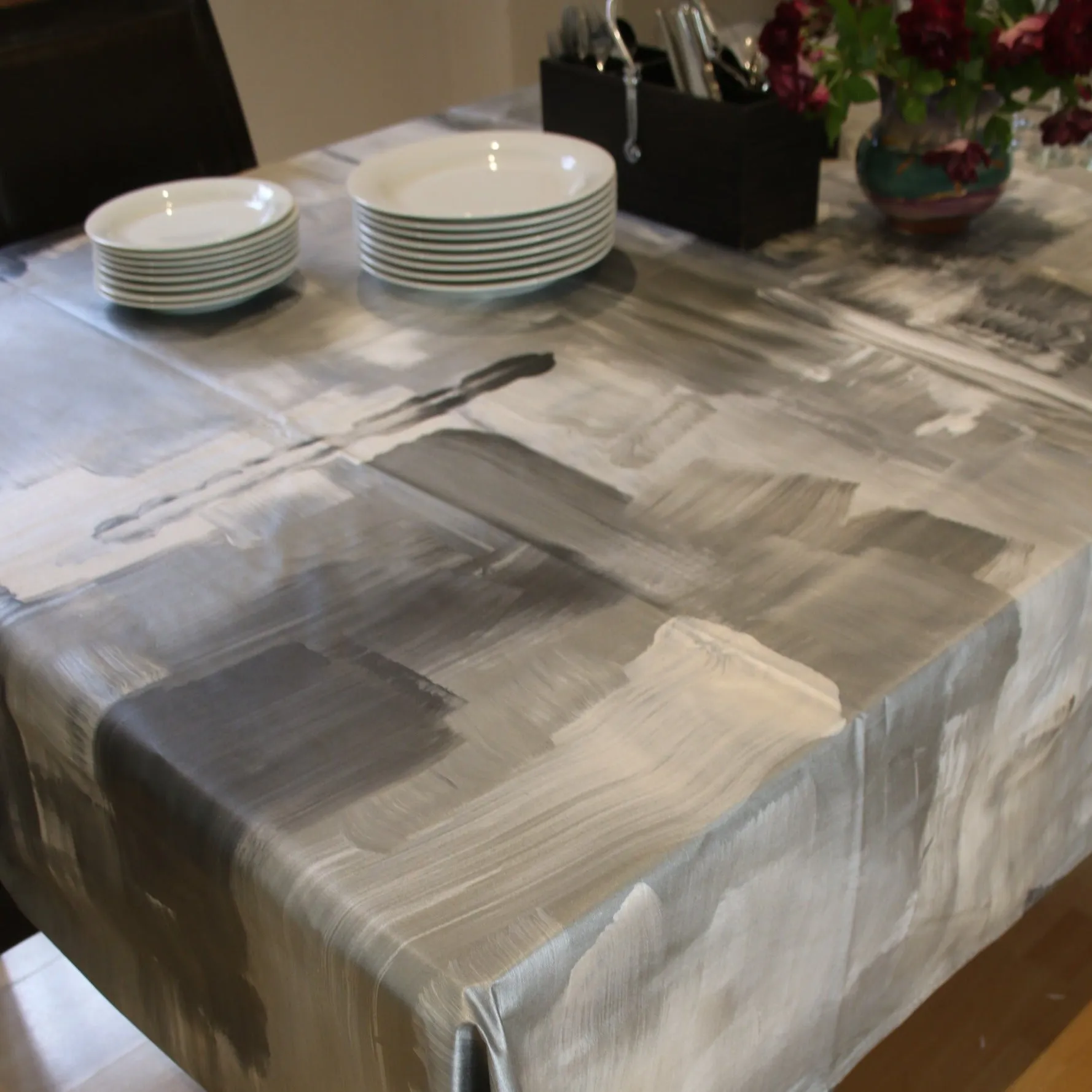 Edge - Hand Painted Tablecloth Gorgeous Greys