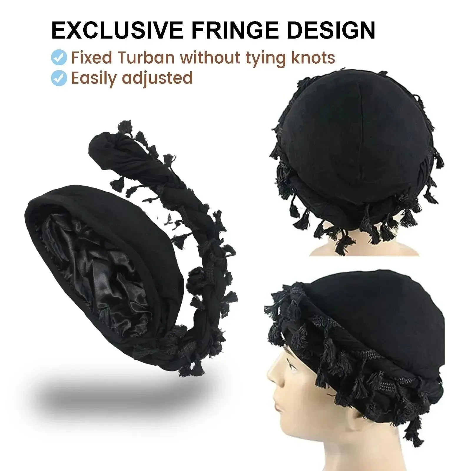 Edgy Cotton Bandana Beanie with Fringe Tail