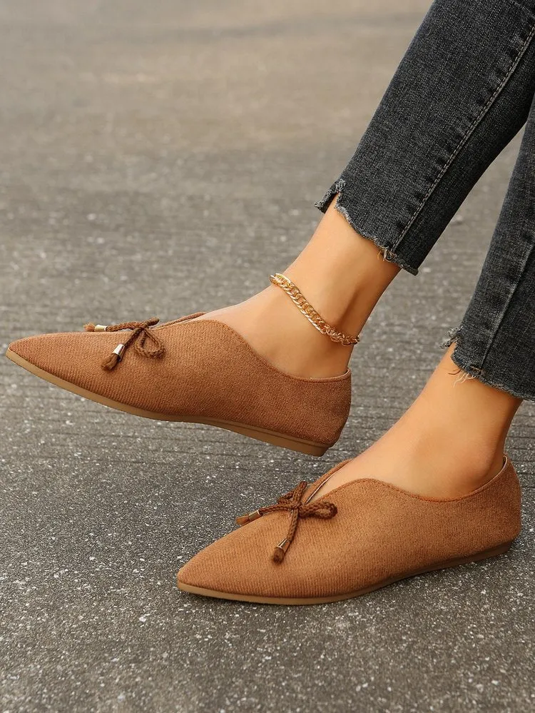 elveswallet Canvas suede bow pointed toe flat slip-ons