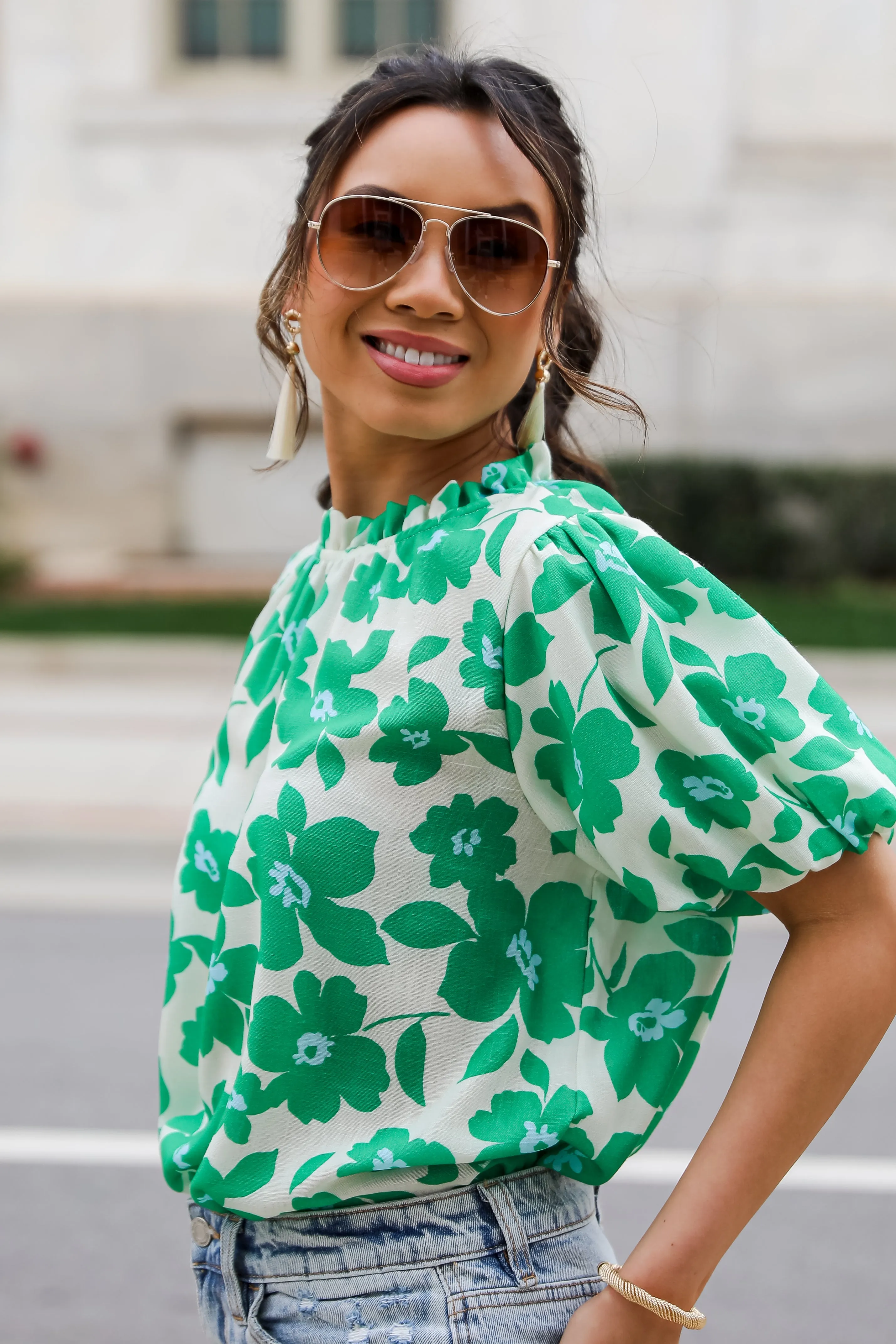 Embrace The Aesthetic Green Floral Blouse