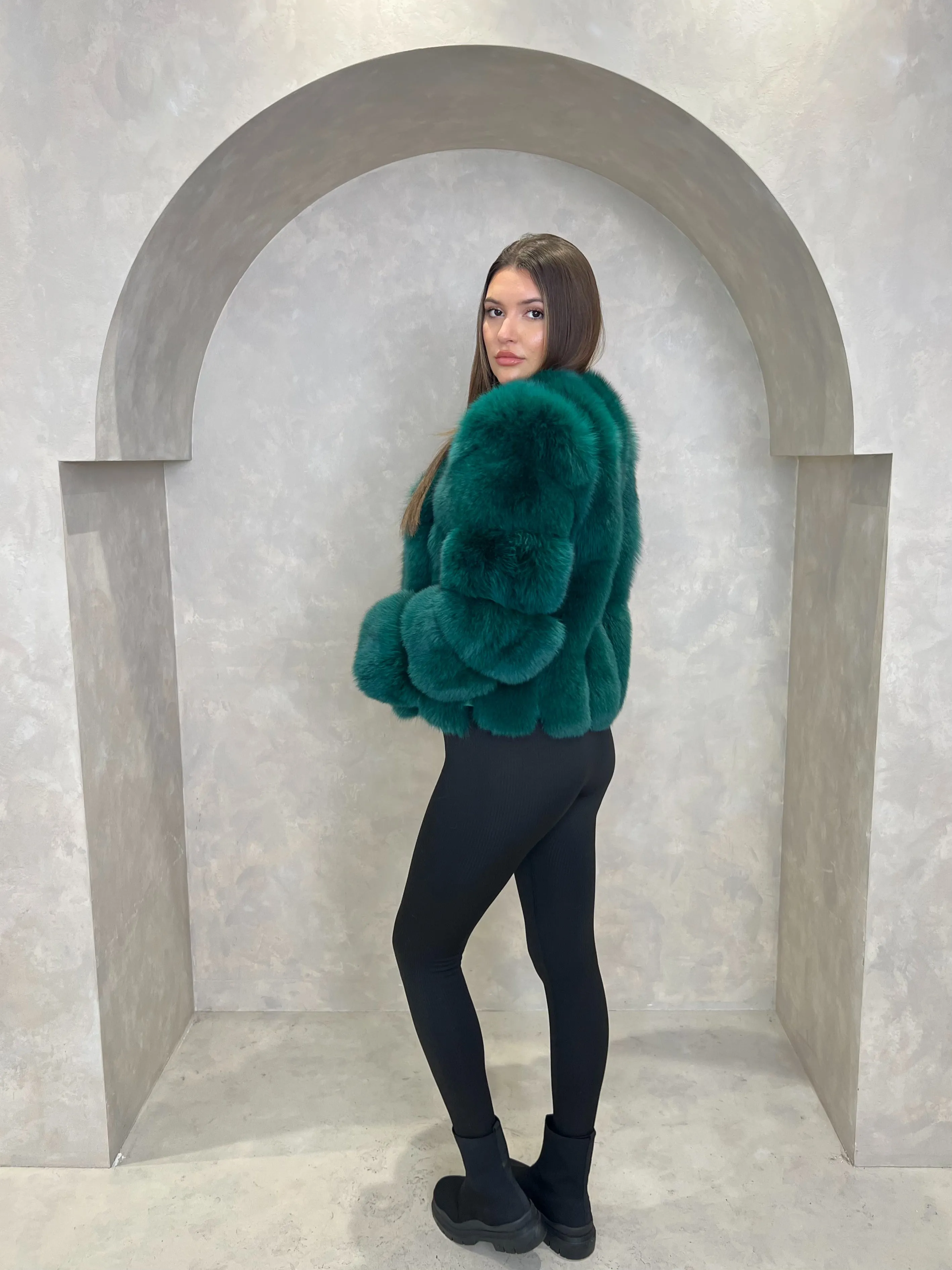 Emerald Luxury Fur Vertical Pelt Coat