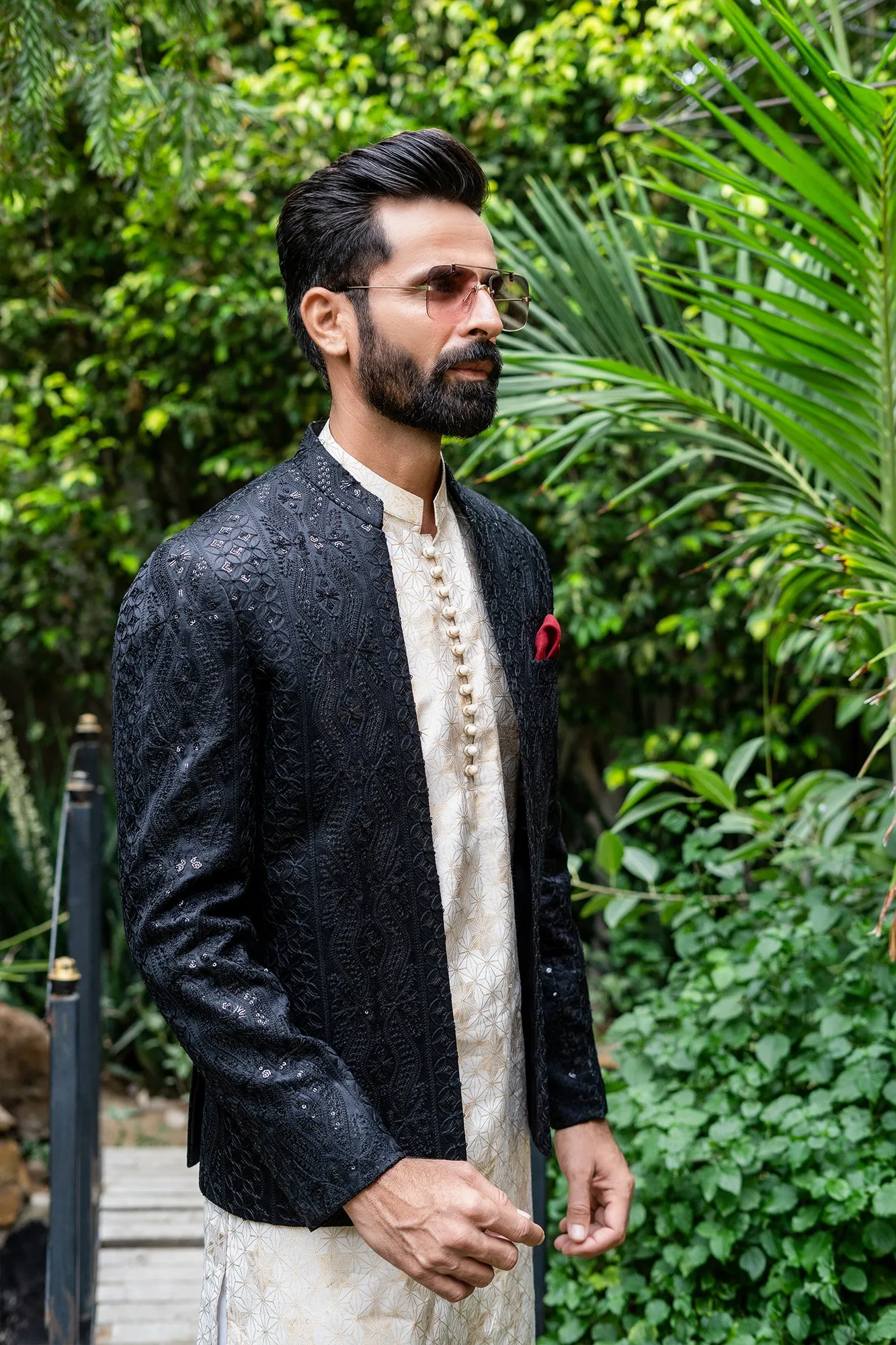 ER 2089 Black Embroided Wedding Nehru Jacket Prince Coat wedding