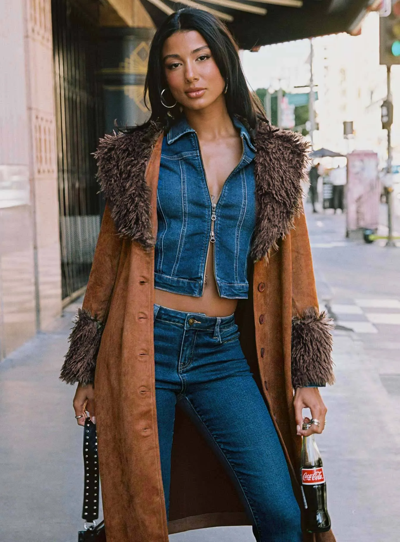 Fashionkova After Party Shearling Jacket Brown