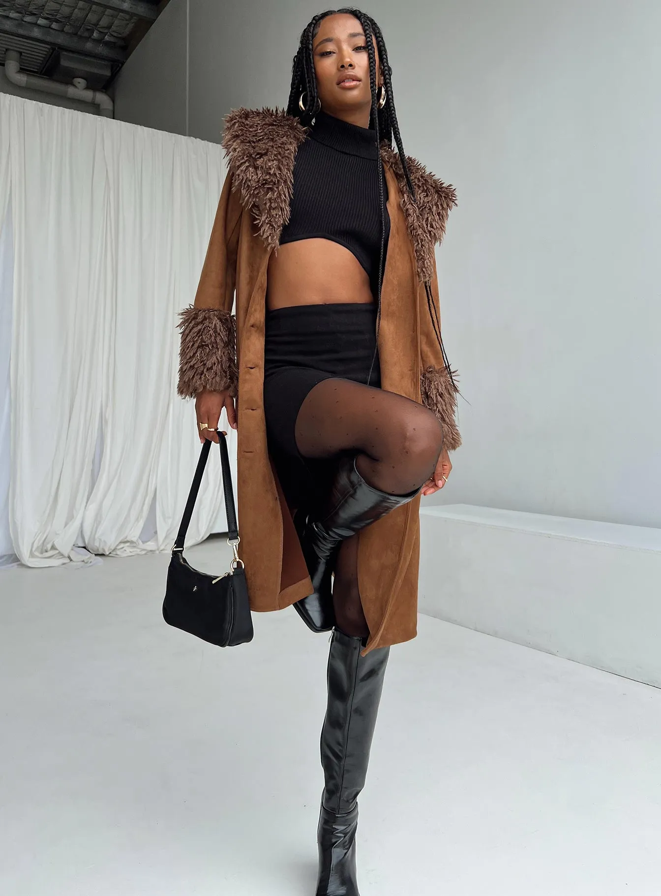 Fashionkova After Party Shearling Jacket Brown