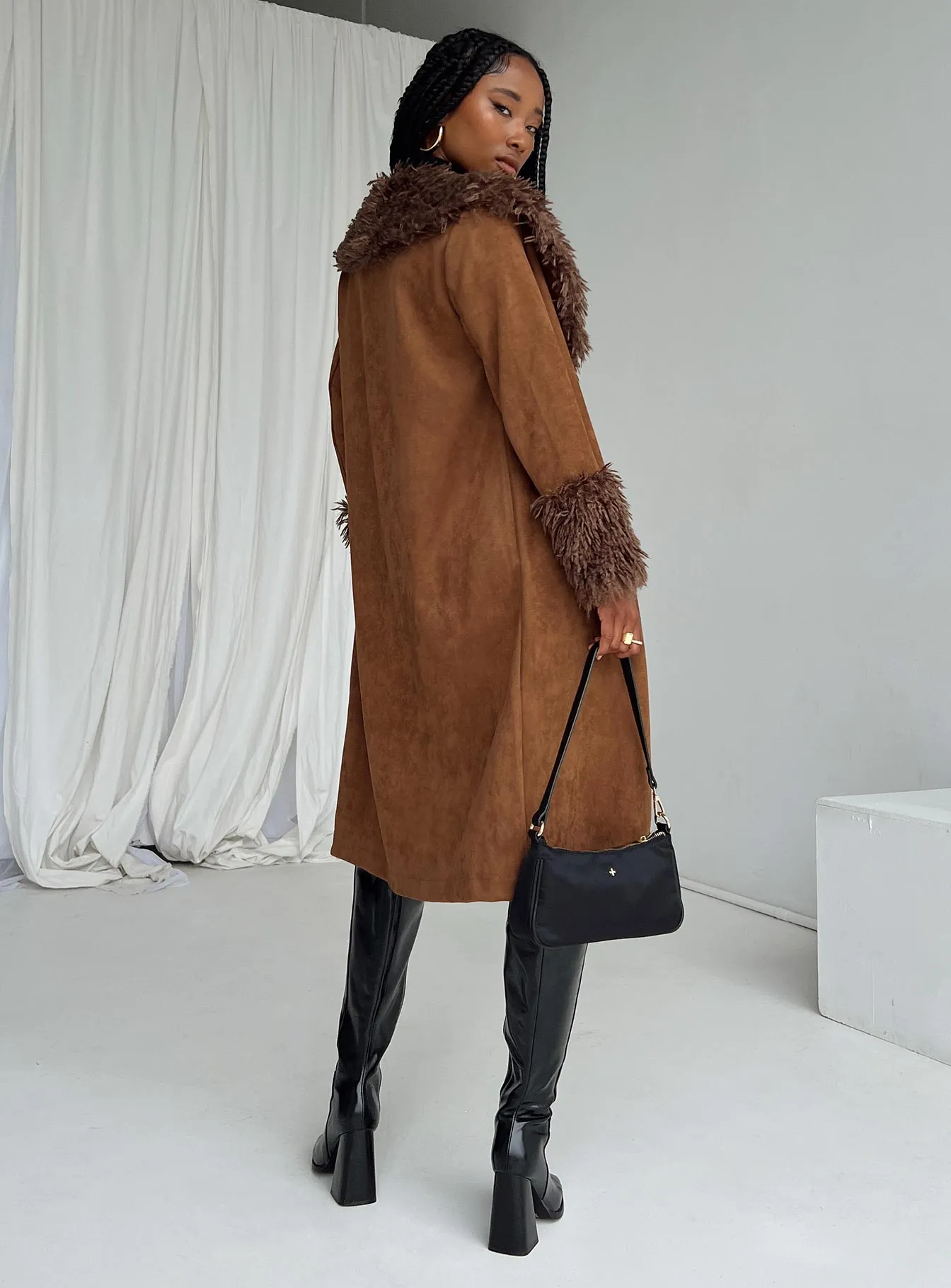 Fashionkova After Party Shearling Jacket Brown