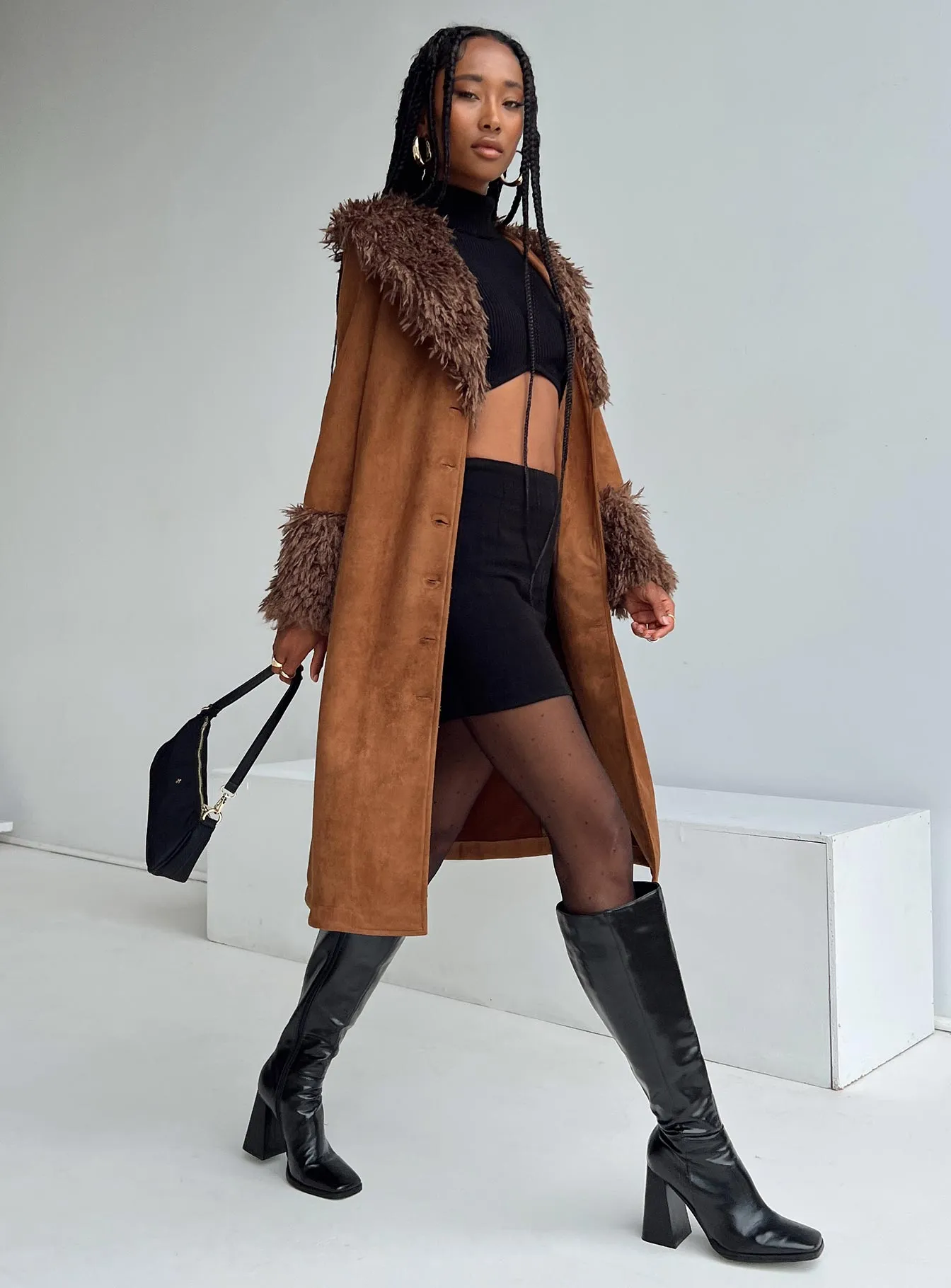 Fashionkova After Party Shearling Jacket Brown