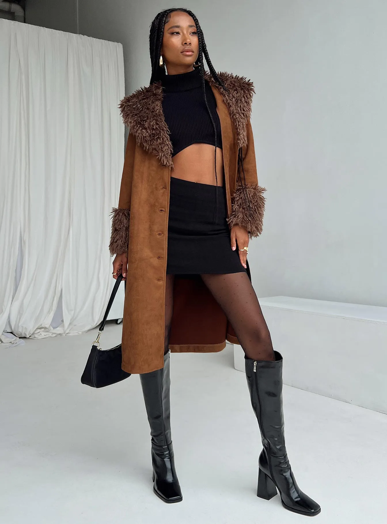 Fashionkova After Party Shearling Jacket Brown