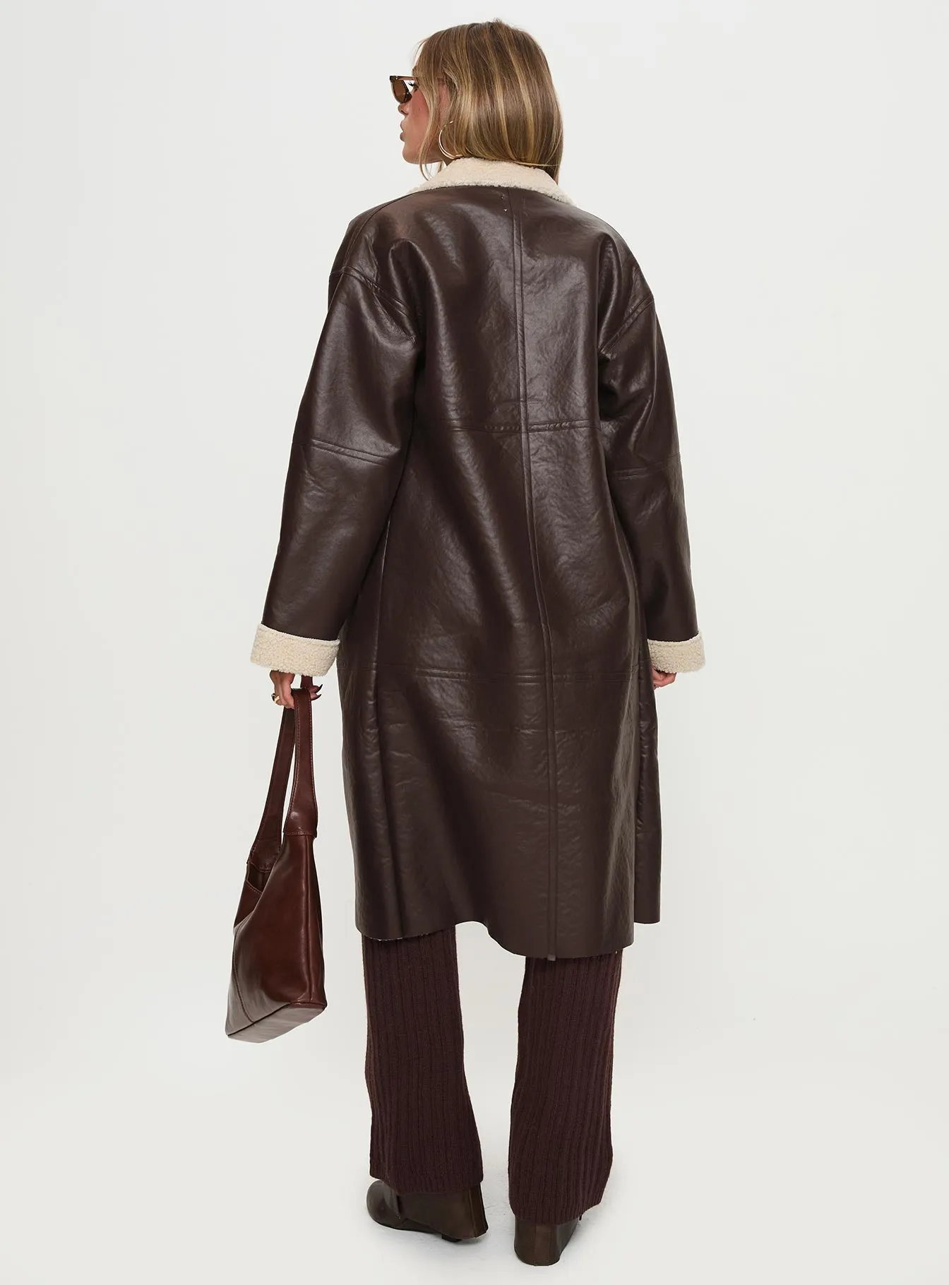 Fashionkova Ammelia Shearling Long-line Jacket Brown