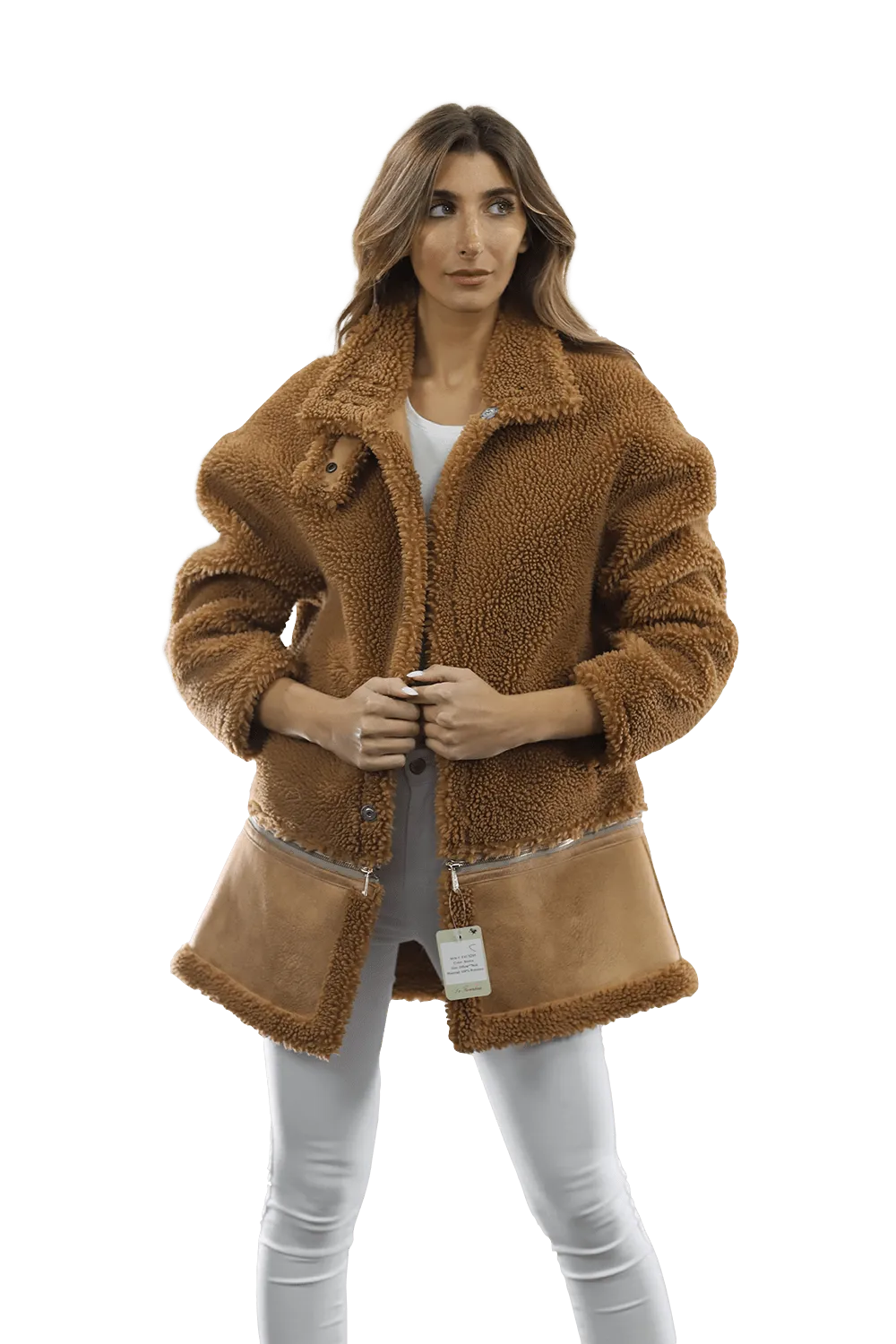 Faux Fur Coat with Zipper detail - Brown