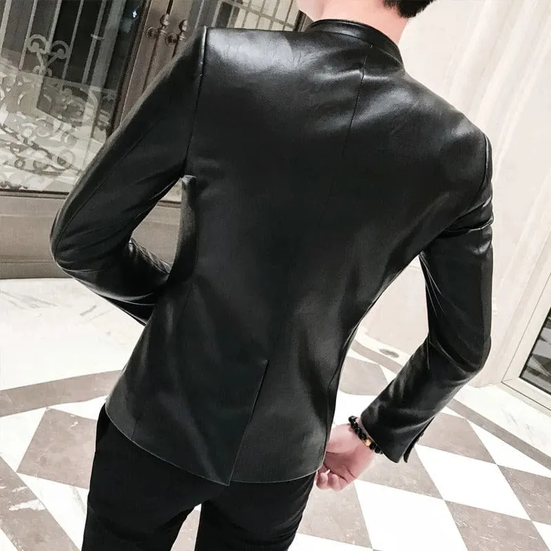 Faux Leather Slim Fit Men Blazer