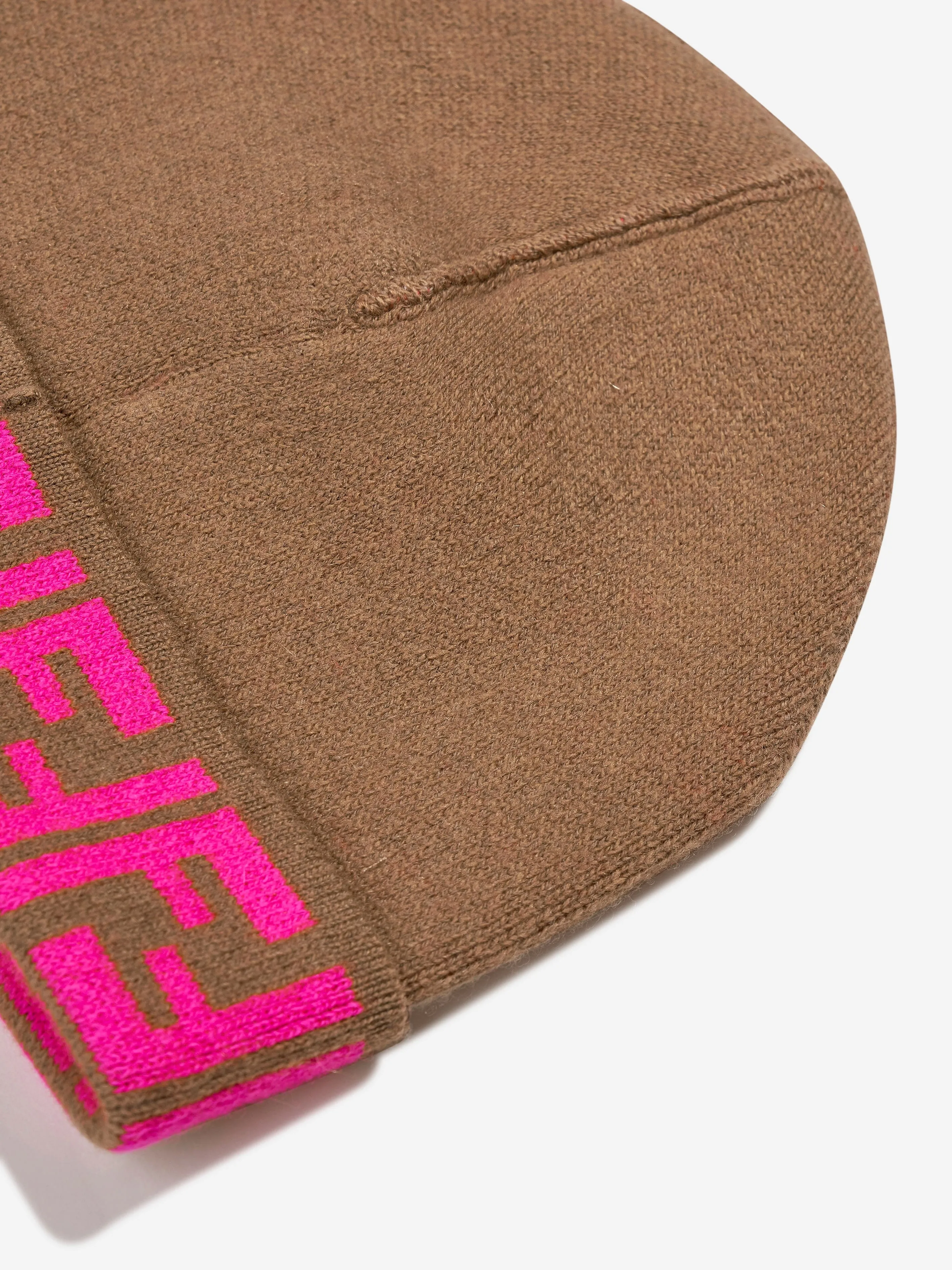 Fendi Girls FF Logo Reversible Beanie in Beige