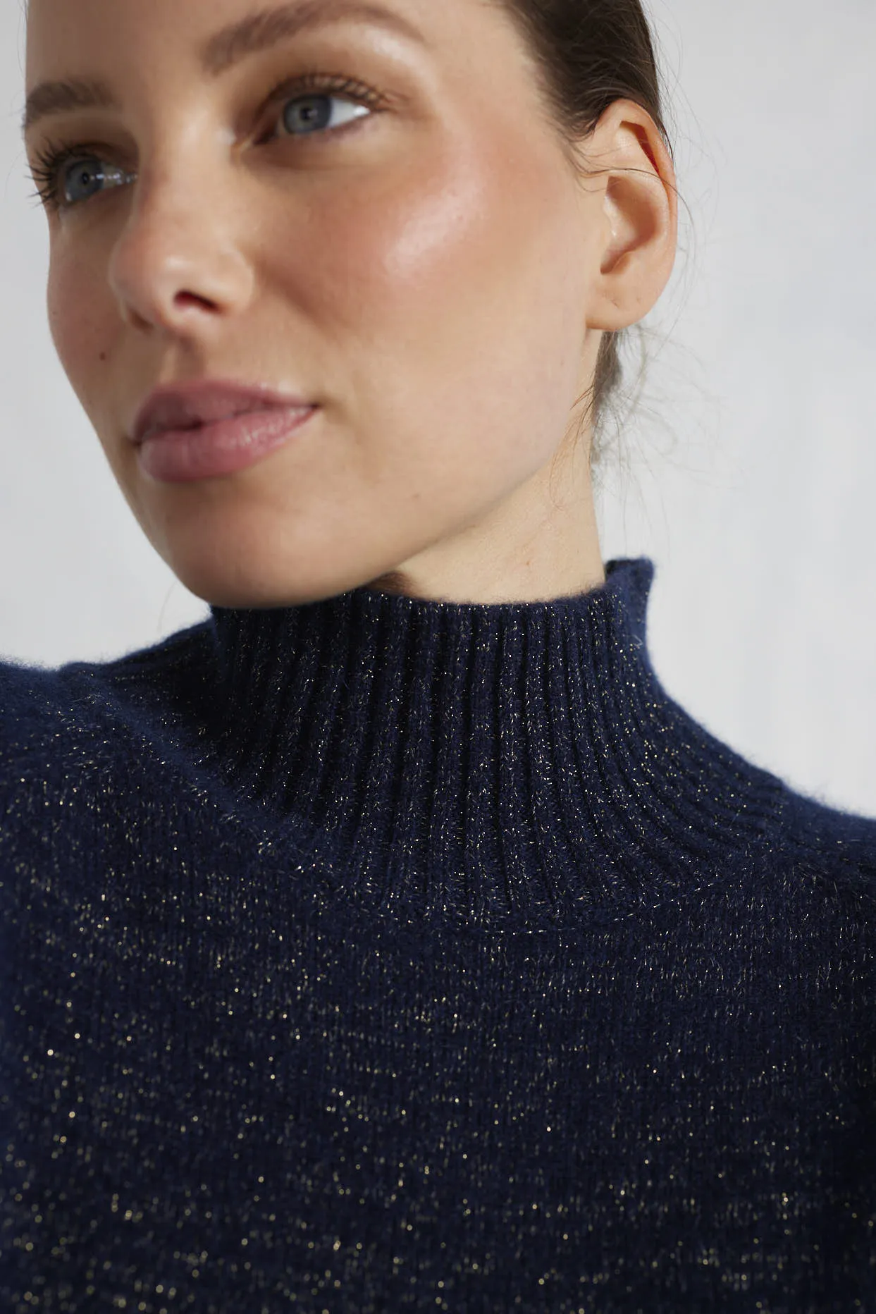 Fifi Polo Cashmere Sweater in Navy Lurex