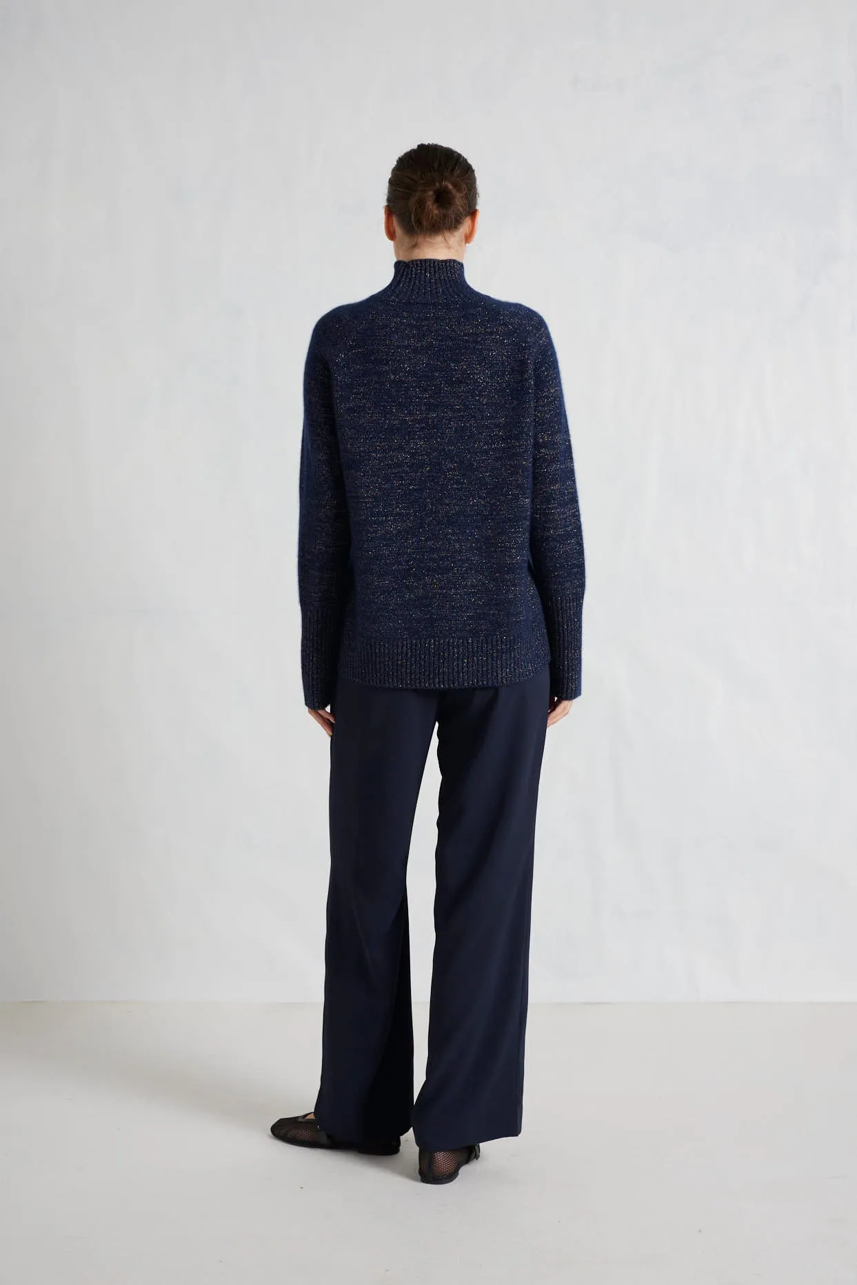 Fifi Polo Cashmere Sweater in Navy Lurex