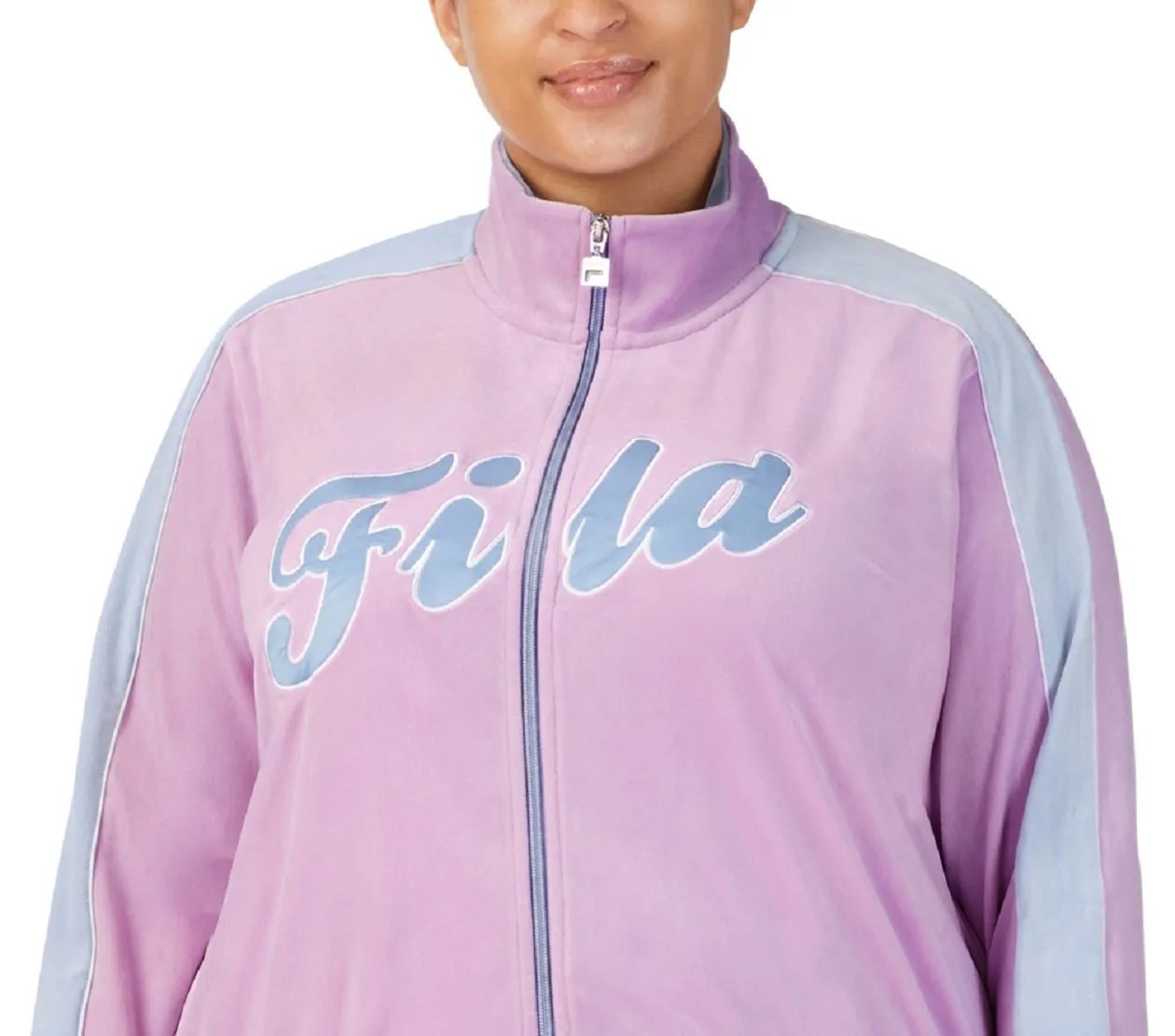 Fila Women's Valery Logo Zip Front Velour Jacket Purple Size 2X