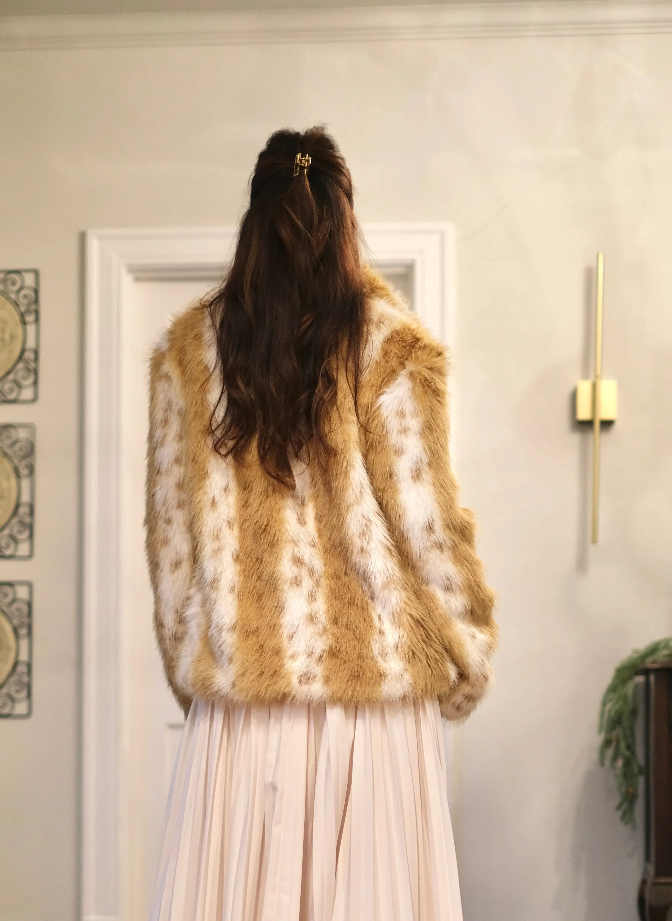 Fiona Cream and Olive Vegan Faux Fur Coat