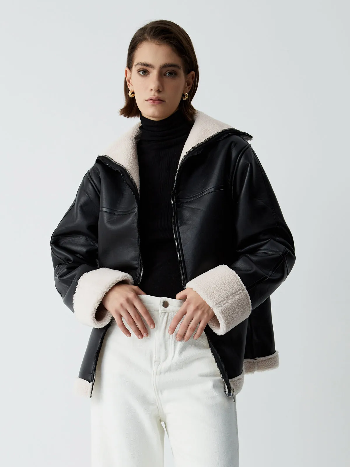 First Choice Sherpa Lined Modern Shearling Leather Flight Jacket