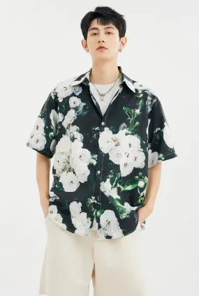 Floral Contrast Print Short Sleeve Button-Up Shirt