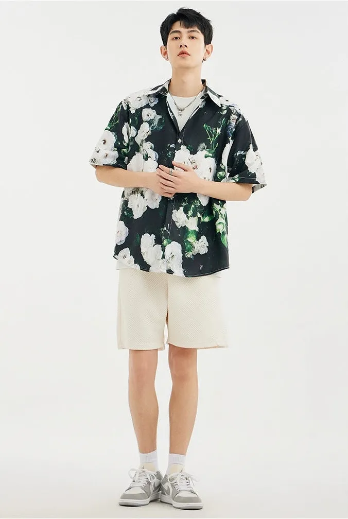 Floral Contrast Print Short Sleeve Button-Up Shirt