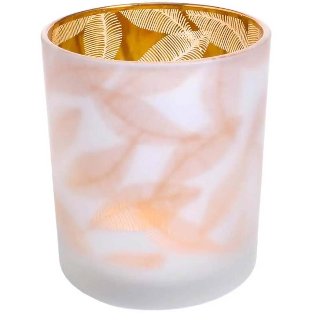 Frosted Gold Botanical Glass Votive, 3.9 Inches