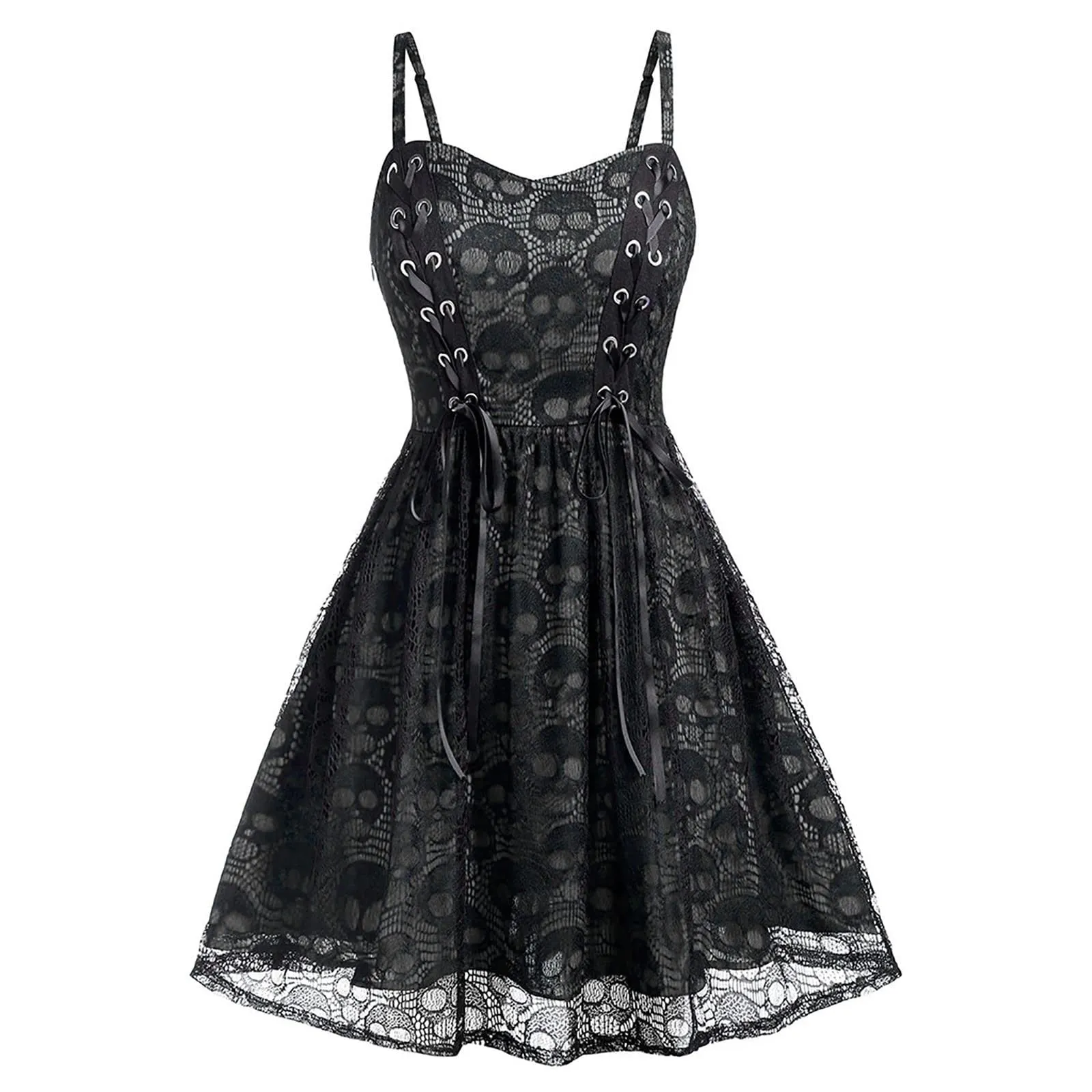 Funki Buys | Dresses | Women's Gothic Skull Lace Mini Dress