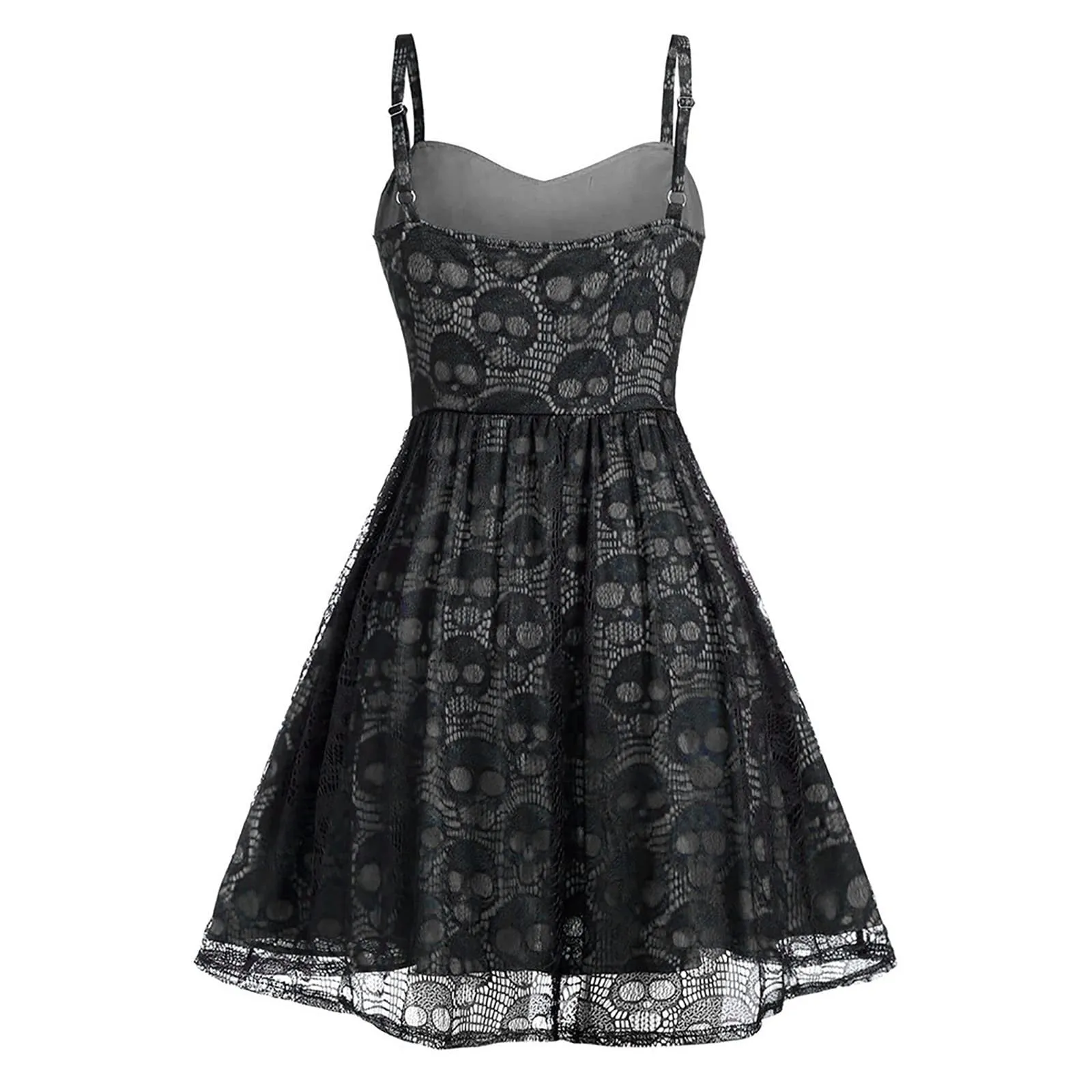 Funki Buys | Dresses | Women's Gothic Skull Lace Mini Dress