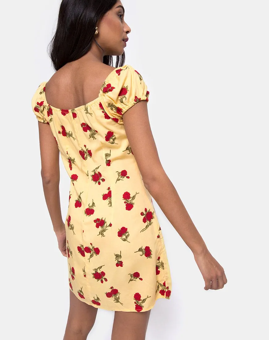 Gaval Mini Dress in Falling Rose Yellow