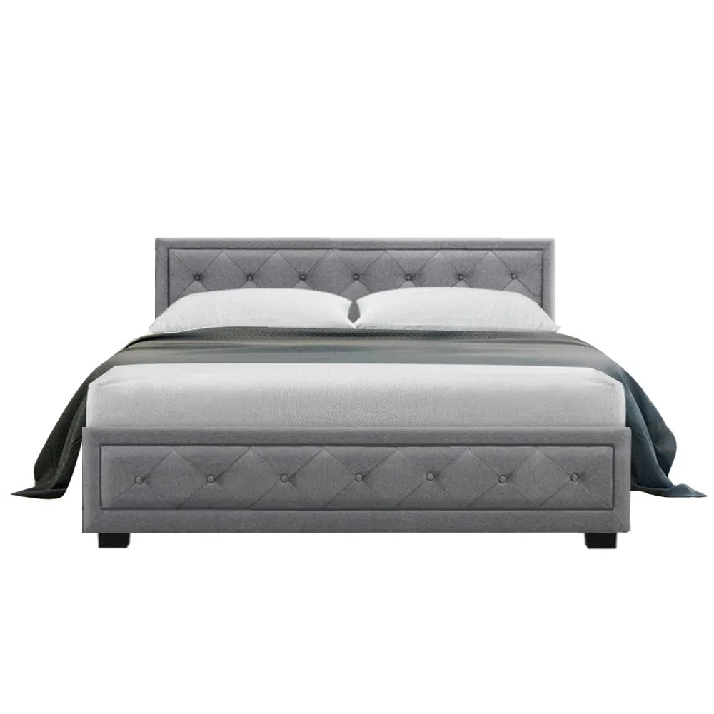 Grey Faux Linen Gas Lift Bed Frame Double Size - Artiss