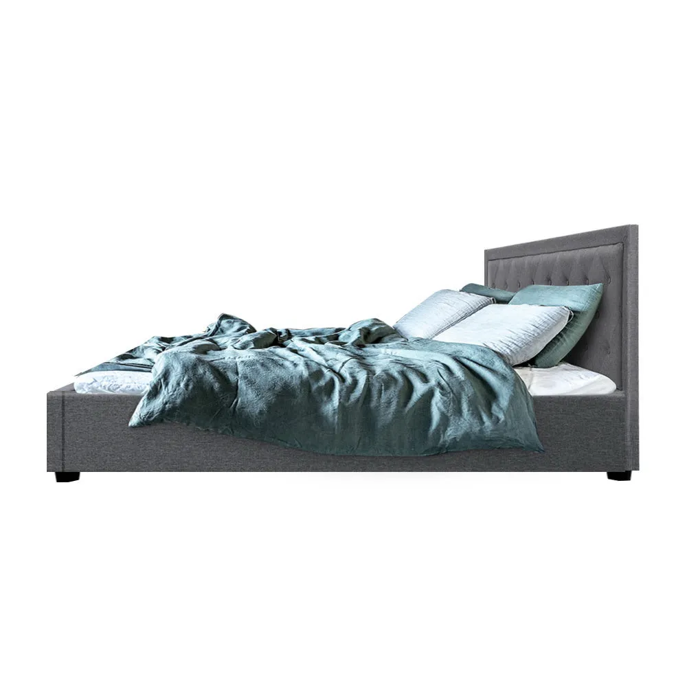 Grey Faux Linen Gas Lift Bed Frame Double Size - Artiss