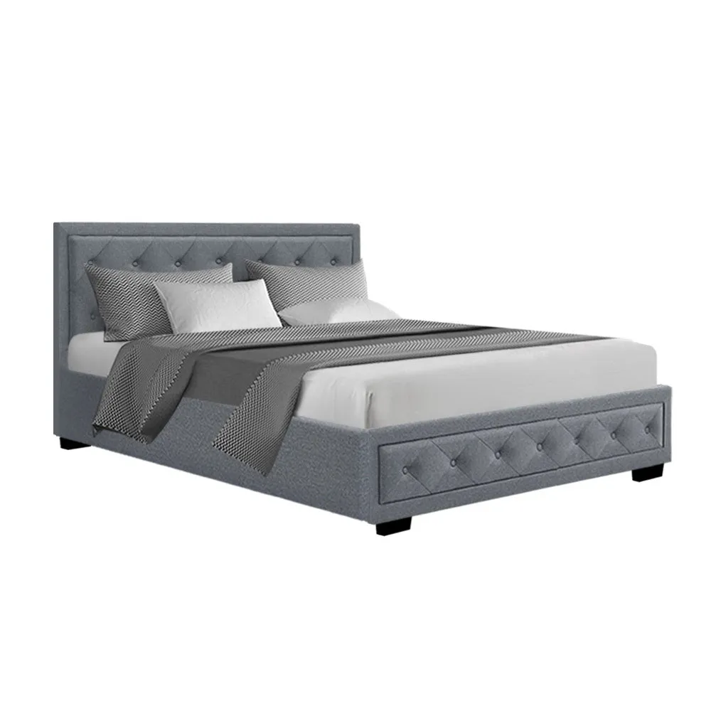 Grey Faux Linen Gas Lift Bed Frame Double Size - Artiss