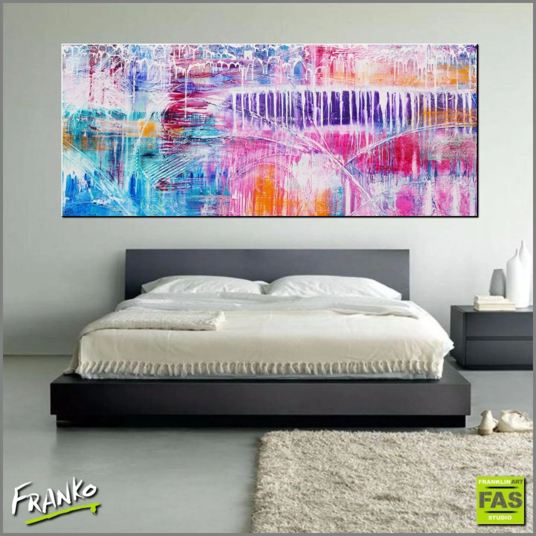 Grunge Monster 240cm x 100cm Pink Purple Blue Abstract Painting (SOLD)