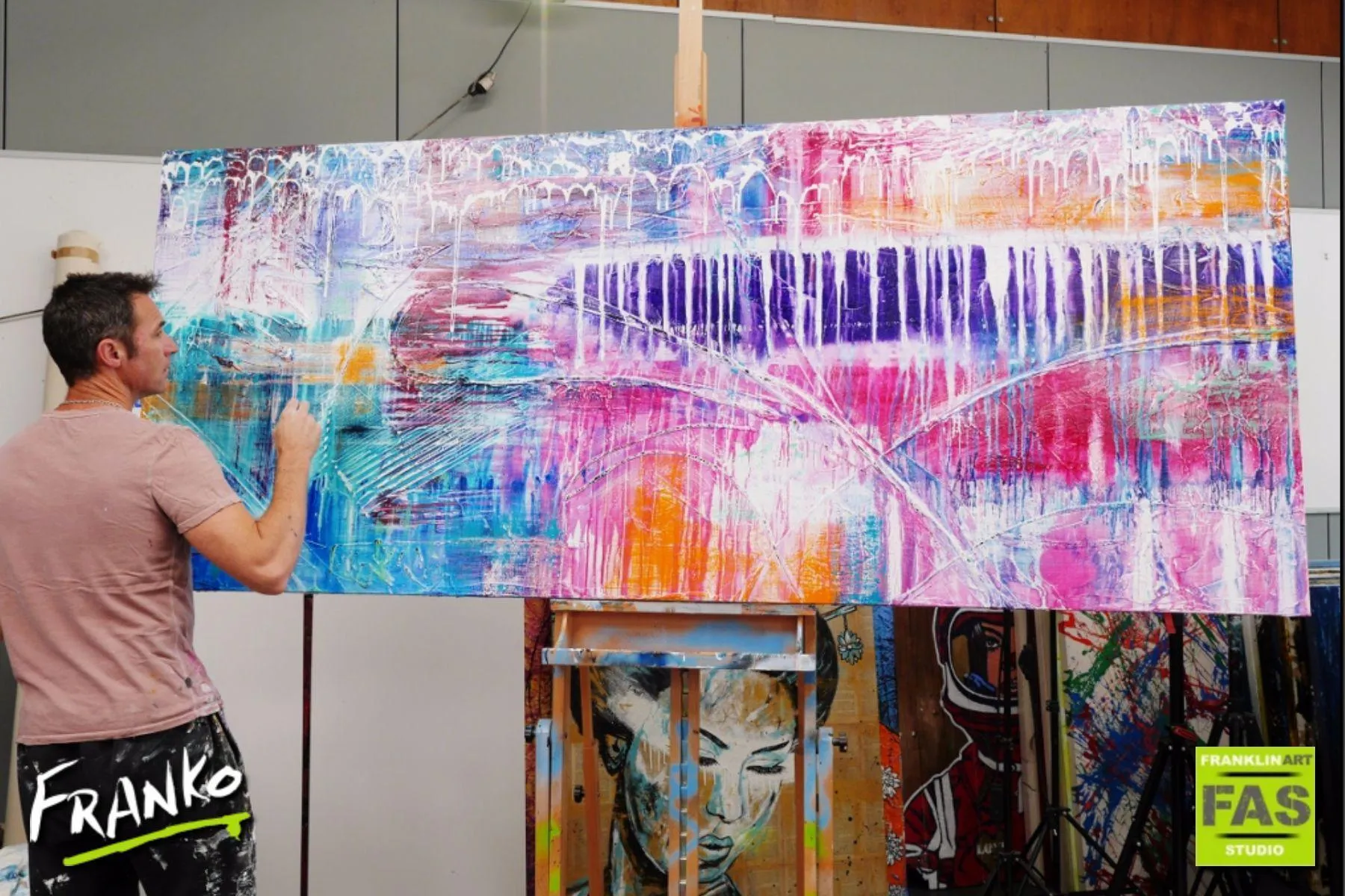 Grunge Monster 240cm x 100cm Pink Purple Blue Abstract Painting (SOLD)