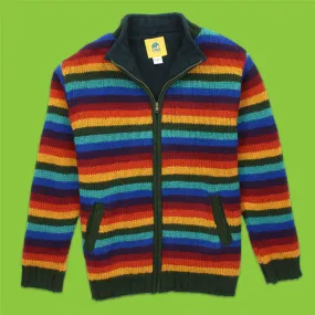 Hand Knitted Wool Jacket Cardigan - Stripe Dark Rainbow