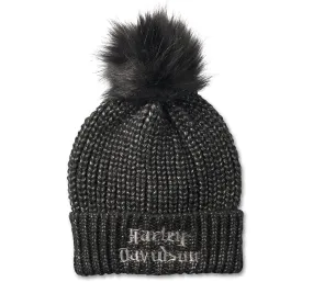 Harley-Davidson Women's Old English Pom Beanie, Black 97679-25VW