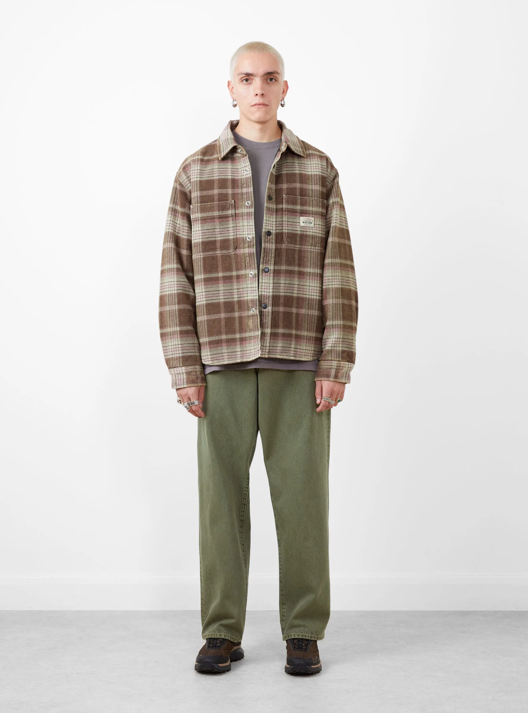 Heavy Washed Plaid Shirt Brown