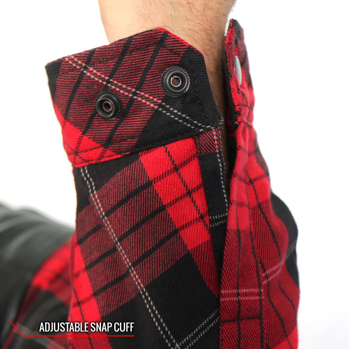 Hot Leathers JKM3201 Men's Red and Black Kevlar Reinforced Leather and Plaid Flannel Shirt