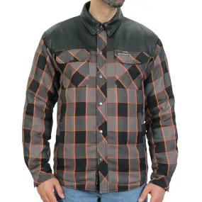 Hot Leathers JKM3202 Men's Grey Black and Orange Kevlar Reinforced Leather and Plaid Flannel Shirt